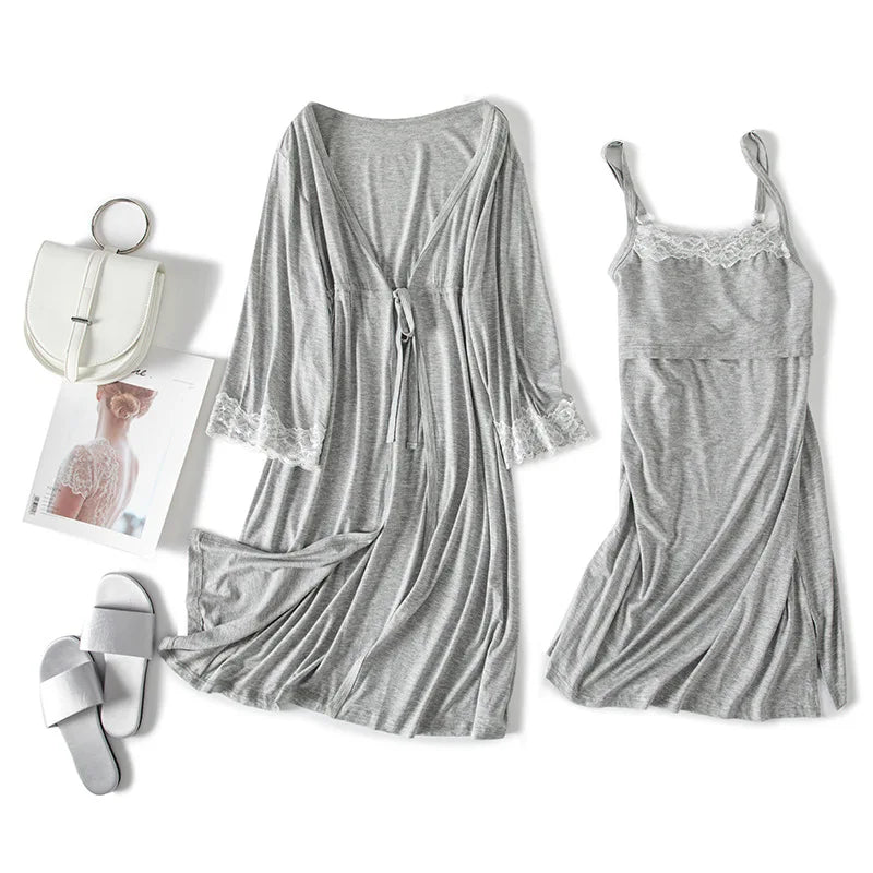 Maternity Robe For Hospital Nightgown Pregnant Women Nursing Nightwear Pajama Lace Sleepwear Ropa Mujer Embarazada Premama Suits