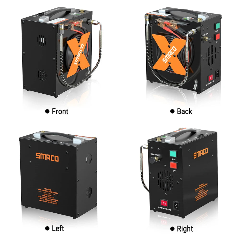 SMACO Air Compressor 4500psi/30mpa High Pressure Air Compressor Scuba Tank Hpa Pump Oil Free 12v Dc 220v Ac Water/Oil Separator