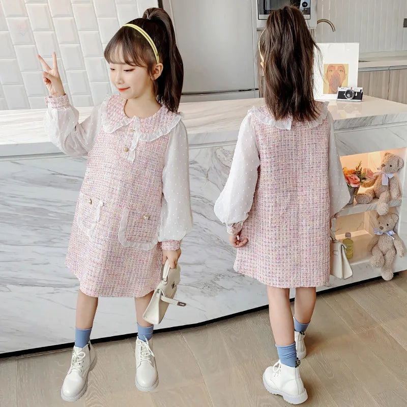 Children's Clothing Girls Spring and Fall Dress 2025 New Girls Small Fragrant Wind Middle and Large Children Princess Skirt