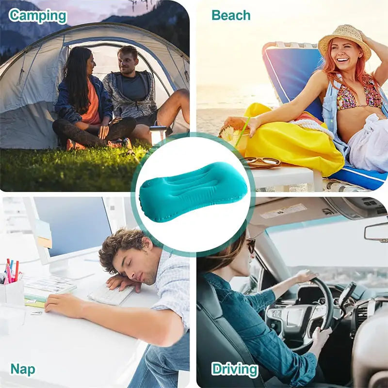 1pc Portable Neck Rest Press to Inflate Compact Air Pillow for Beach Office Home TravelCamping Pillow Inflatable Travel Pillow