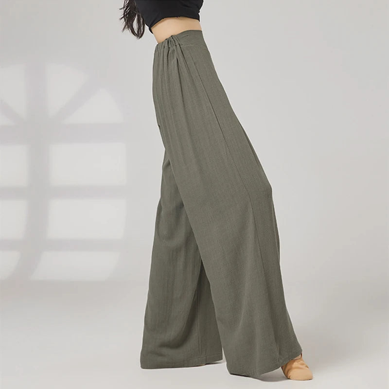Modern Dance Pant Women Pleat Wide-Leg Trousers Long Straight Elastic Waist Casual Daily Wear Classical Stage Training Costumes