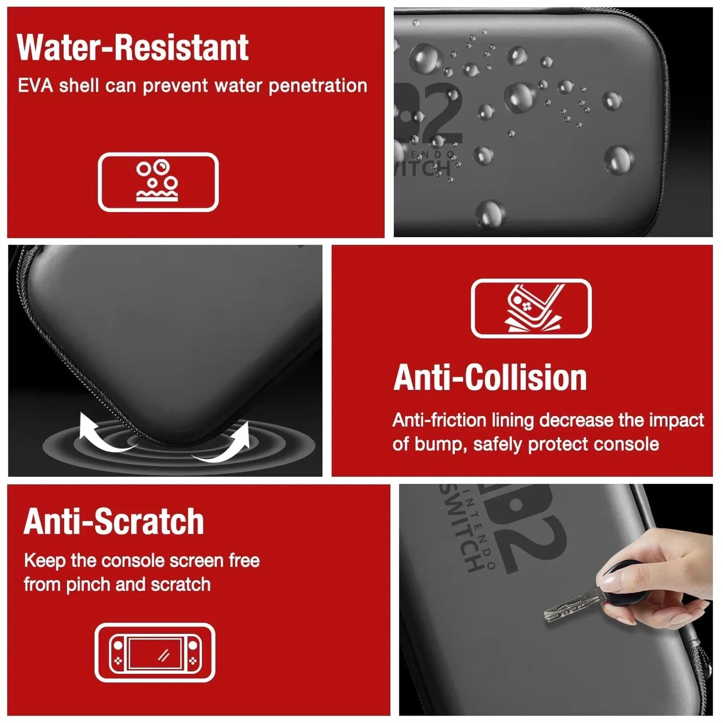 Slim Travel Carrying Case For Switch 2 Accessories, Waterproof EVA Hard Shell Protective Storage Hand Bag NS2