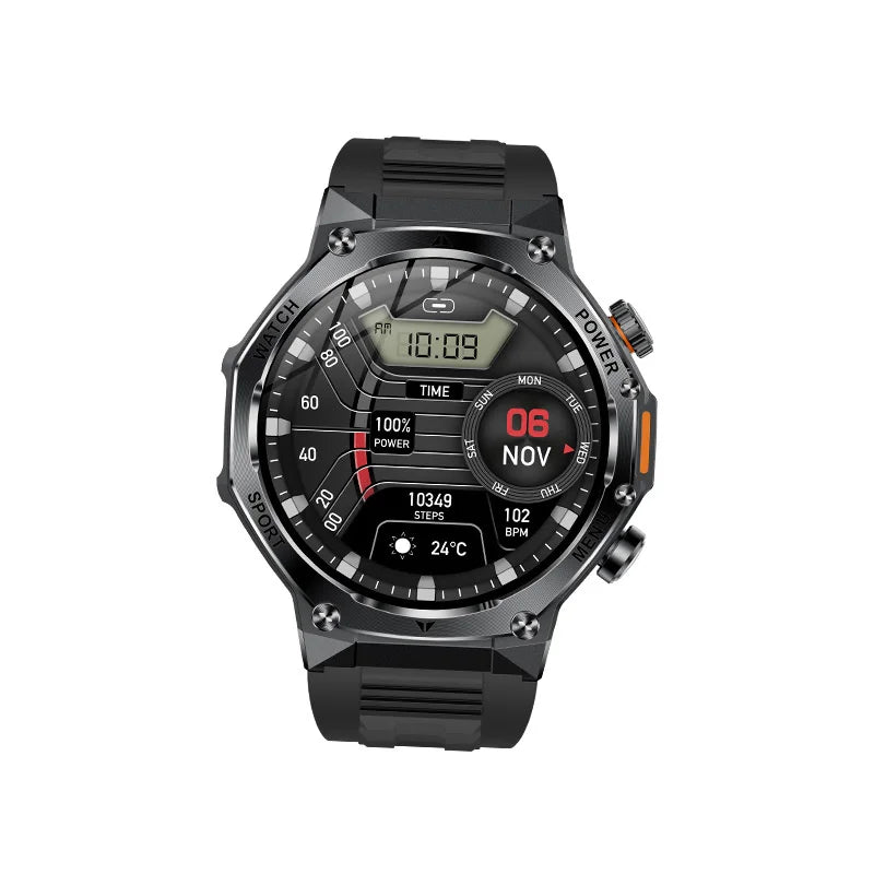 Smart Watch AK82 Men Outdoors Sports Fitness Tracker LED Flashlight BT Calling Health Monitoring 800Mah Large Battery Smartwatch