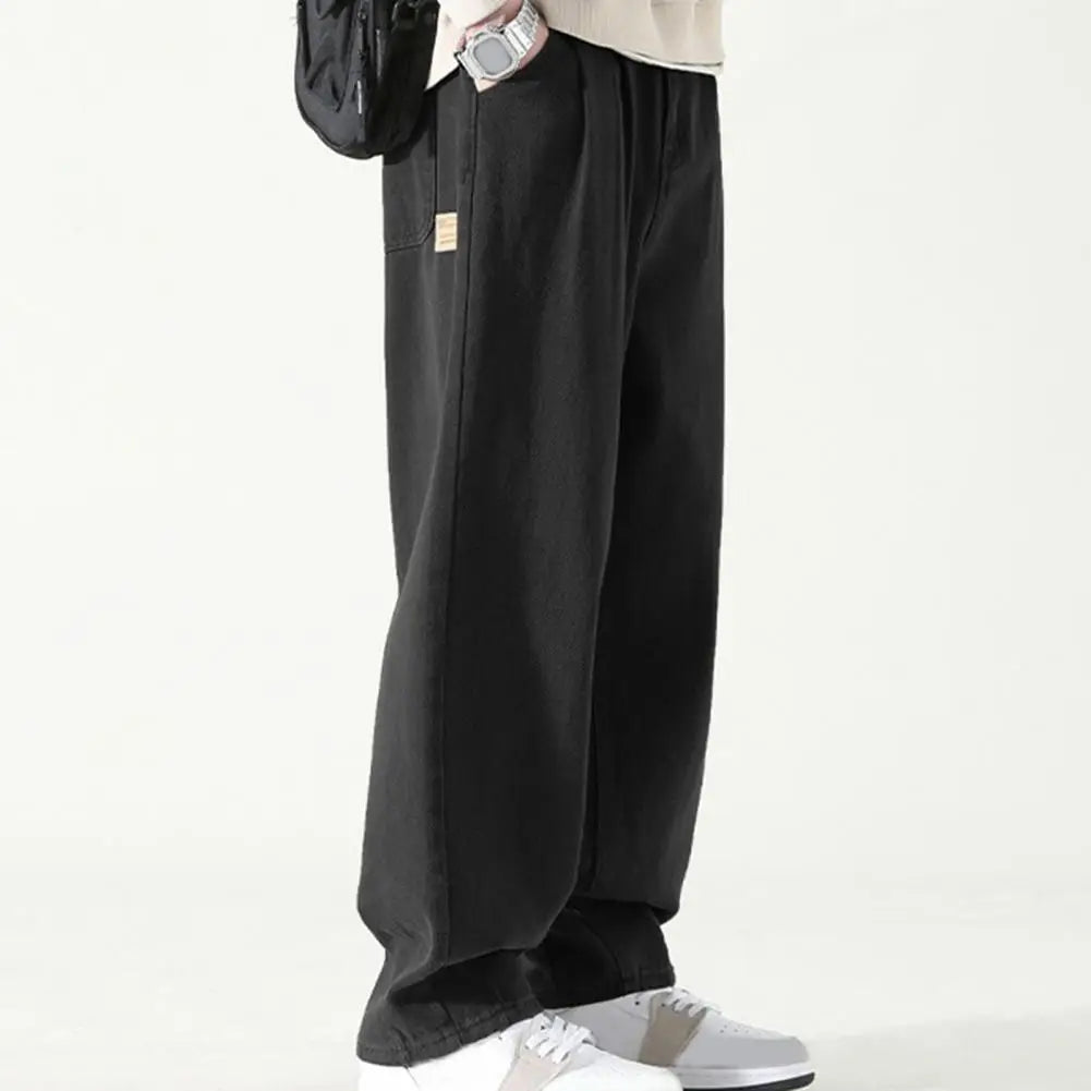 Pants for Men Trendy Wide-leg Trousers Breathable Wide-leg Men's Work Pants Retro Style Versatile Solid Color Trousers