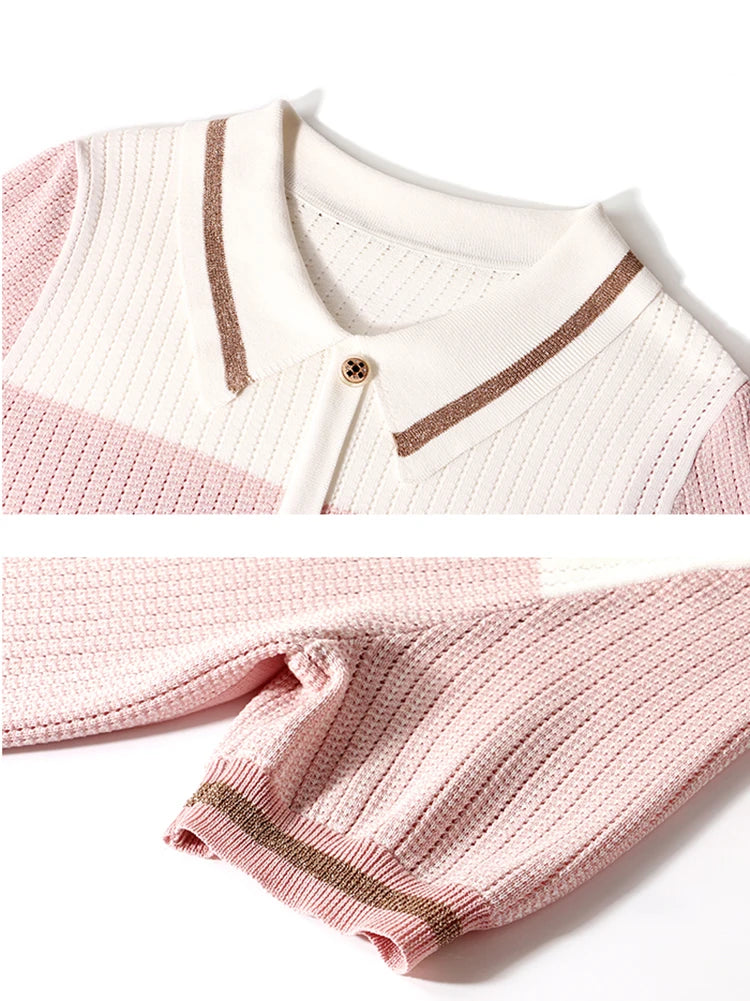 Ropa De Mujer 2024 Summer Casual Tees Patchwork Knitted Tops Women Turn Down Collar Loose T Shirt Female Short Sleeve Tshirts