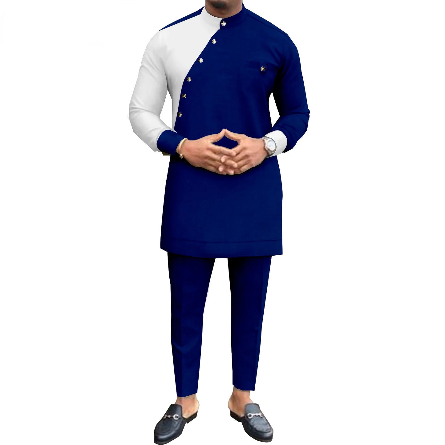 New Casual Fashion African Ethnic Solid Color Men's Casual Suit Jacket + Pants Ropa Hombre Roupas Maculinas 반바지 Men Clothing