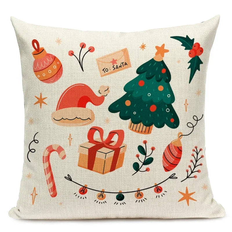 1pcs/SET Christmas Tree Pattern Linen Throw Pillow Case, Decorative Cushion Cover, Car, Home, Sofa Decor, Merry Christmas