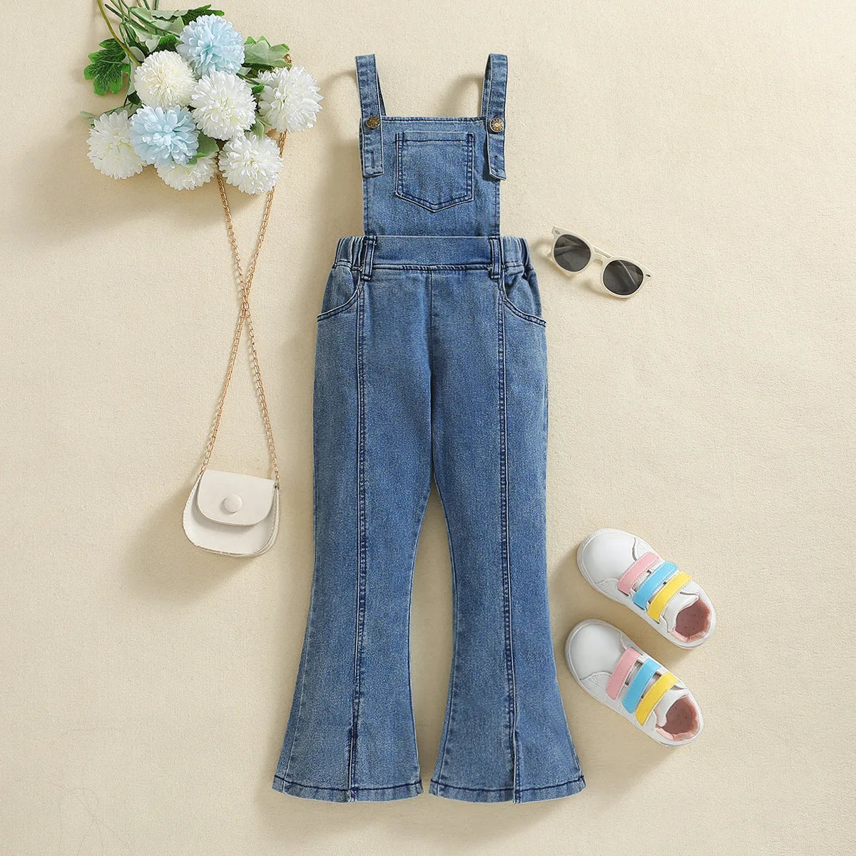 4-8Y Kids Girls Overalls Clothing Spring Autumn Double Shoulder Suspenders Denim Bell Bottoms Children Girl Trousers Clothes