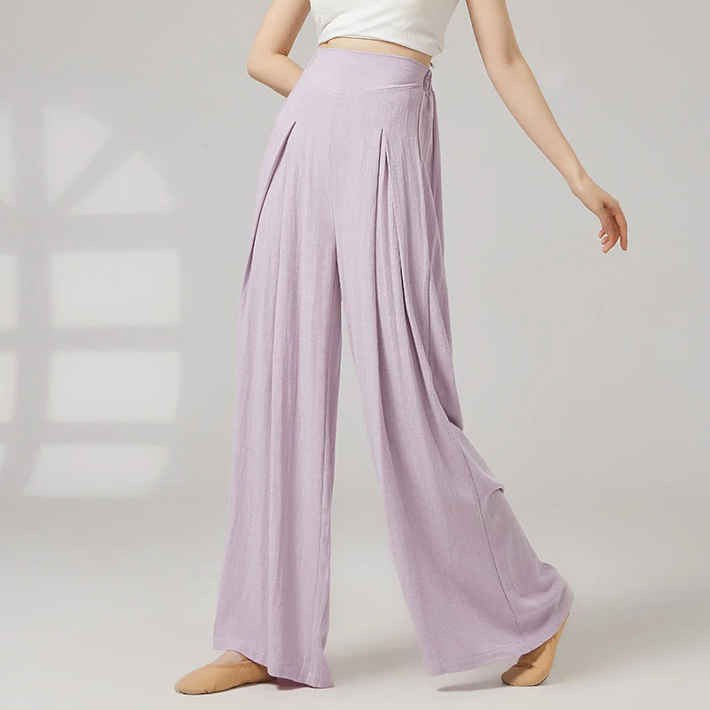 Modern Dance Pant Women Pleat Wide-Leg Trousers Long Straight Elastic Waist Casual Daily Wear Classical Stage Training Costumes