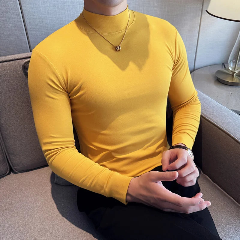 Ropa Hombre T Shirt For Men Korean Luxury Clothing High Elastic Turtleneck Slim Fit Long Sleeve Men's T-Shirts Casual Tops&Tees