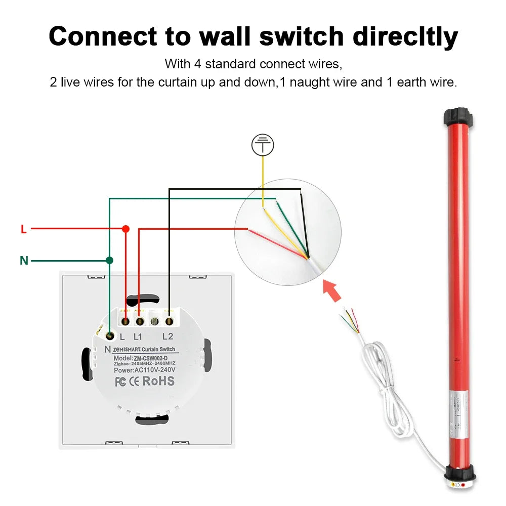 Automatic Electric Roller Curtain Motor for 38mm Tube Blinds Shutter Control by Switch Suit for 100V to 240V
