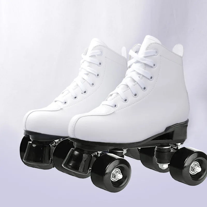 Roller Skates Shoes Quad wheels Skating Adult Unisex Double Row Roller Shoes Outdoor Sliding Sport Sneaker Leather Footwear Gift