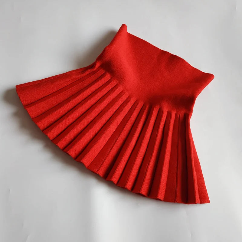 Children's Skirts2022 Autumn/Winter Girls' Skirts Children's Knitted Pleated Short Skirts High Waist Pleated Skirts Solid Color