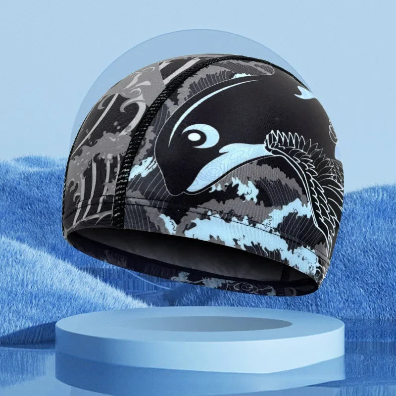 Fashion Adult Swim Cap Unisex Flame Printed Swimming Cap Comfortable Non Slip Fabric Swimming Caps Swimming Accessories