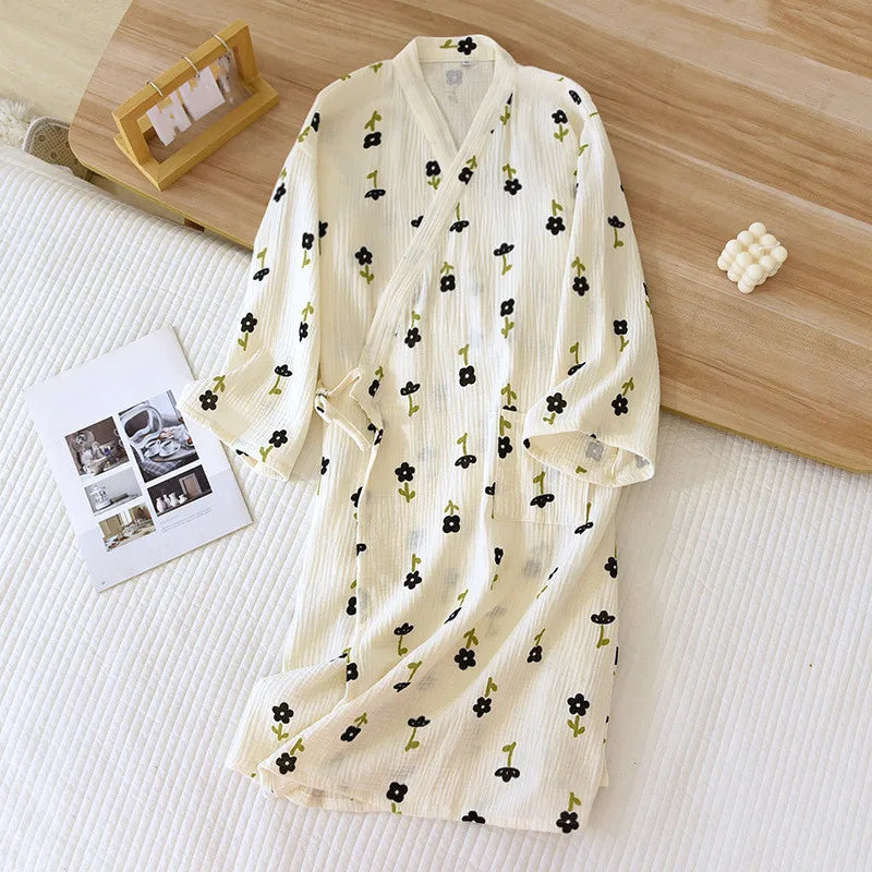 New Cotton Women Robe kimono pajamas Spring Summer Cozy gauze pajamas nightgown Dressing Female bathrobe Sleepwear long pijama