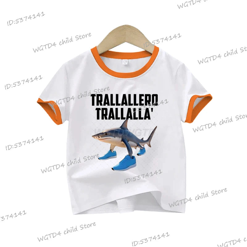 Children's Clothing Italian Brainrot Tralalero Tralala Printed T-shirt for Children Fashion Shark Lover Funny Meme Boys Clothes