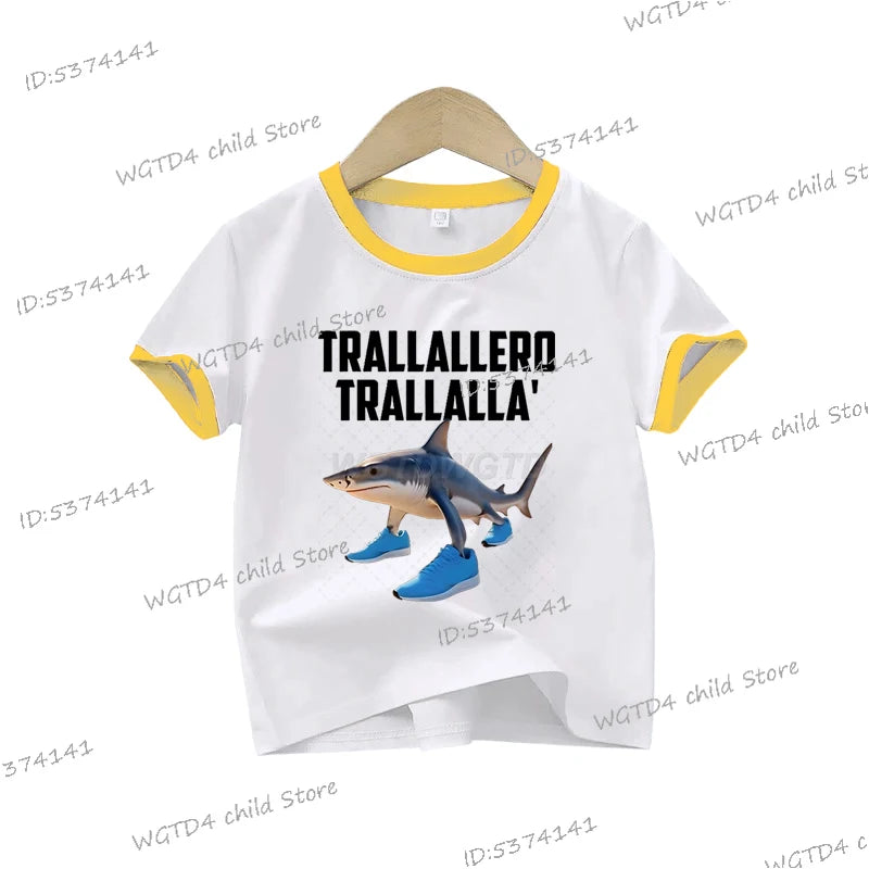 Children's Clothing Italian Brainrot Tralalero Tralala Printed T-shirt for Children Fashion Shark Lover Funny Meme Boys Clothes