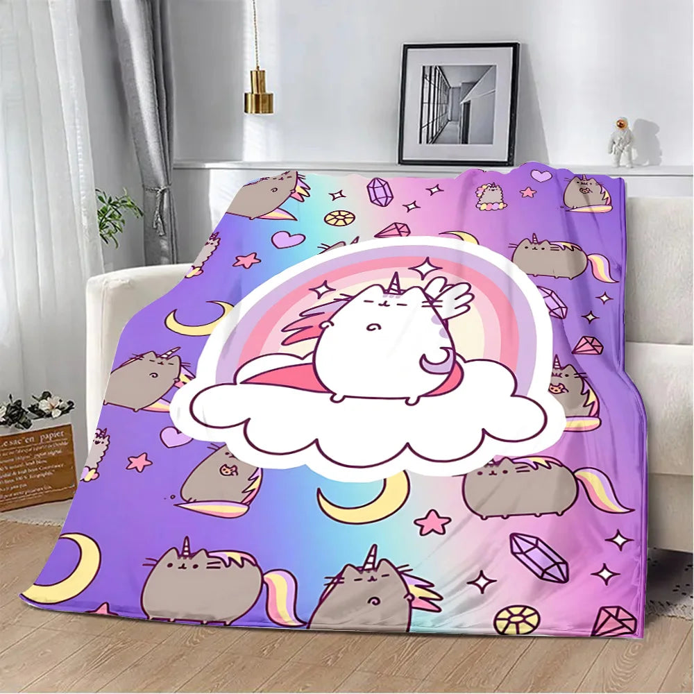 Cartoon Printed Blanket Picnic Blankets Cute Pusheens Cats Warm Blanket Soft and Comfortable Blanket Home Travel Birthday Gift