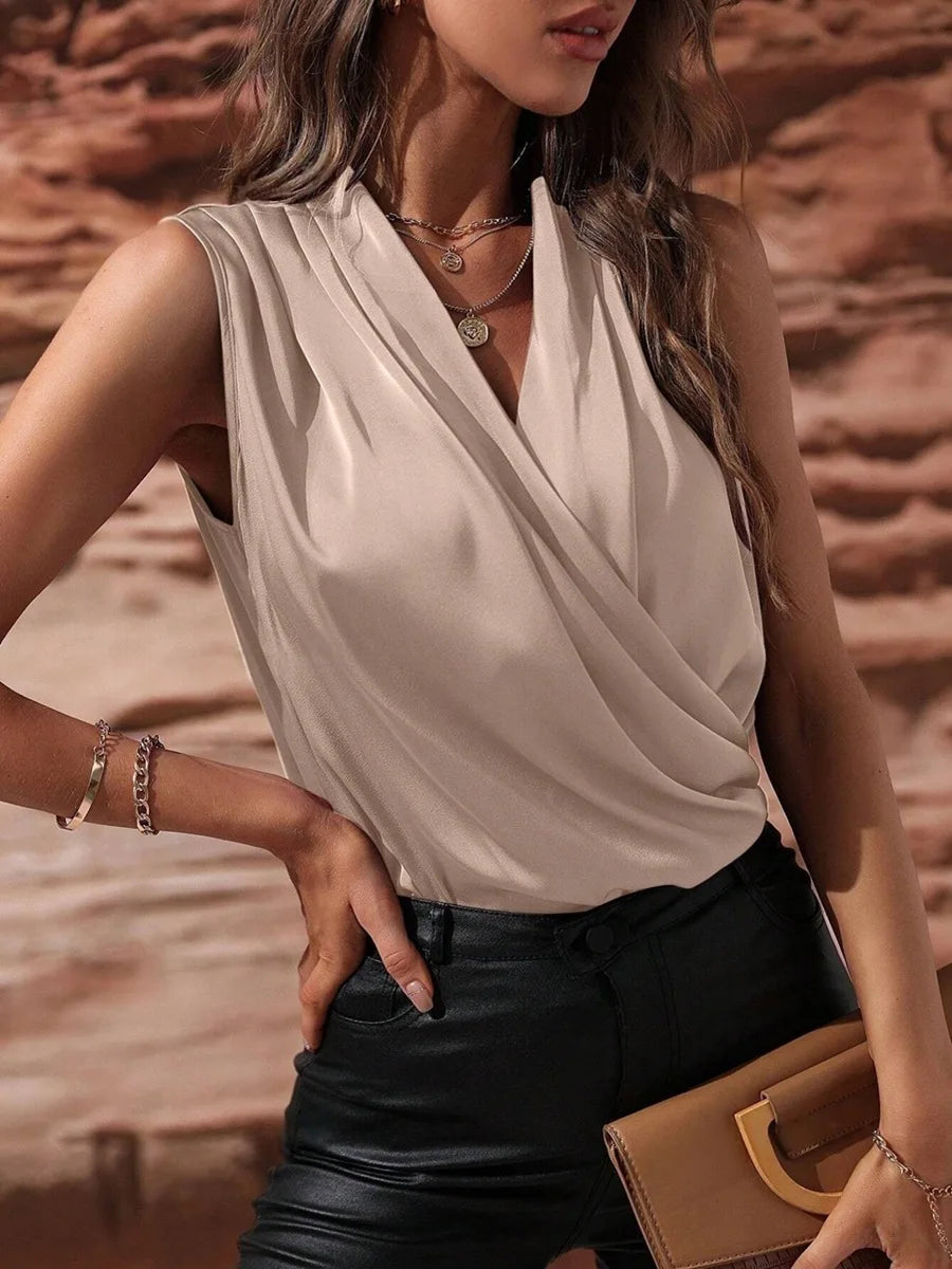 Woman Clothing Silk Top, Ladies, Satin Shirt, No Female Sleeves Chemises Et Blouses Tops For Woman Camisas De Mujer Top Mujer