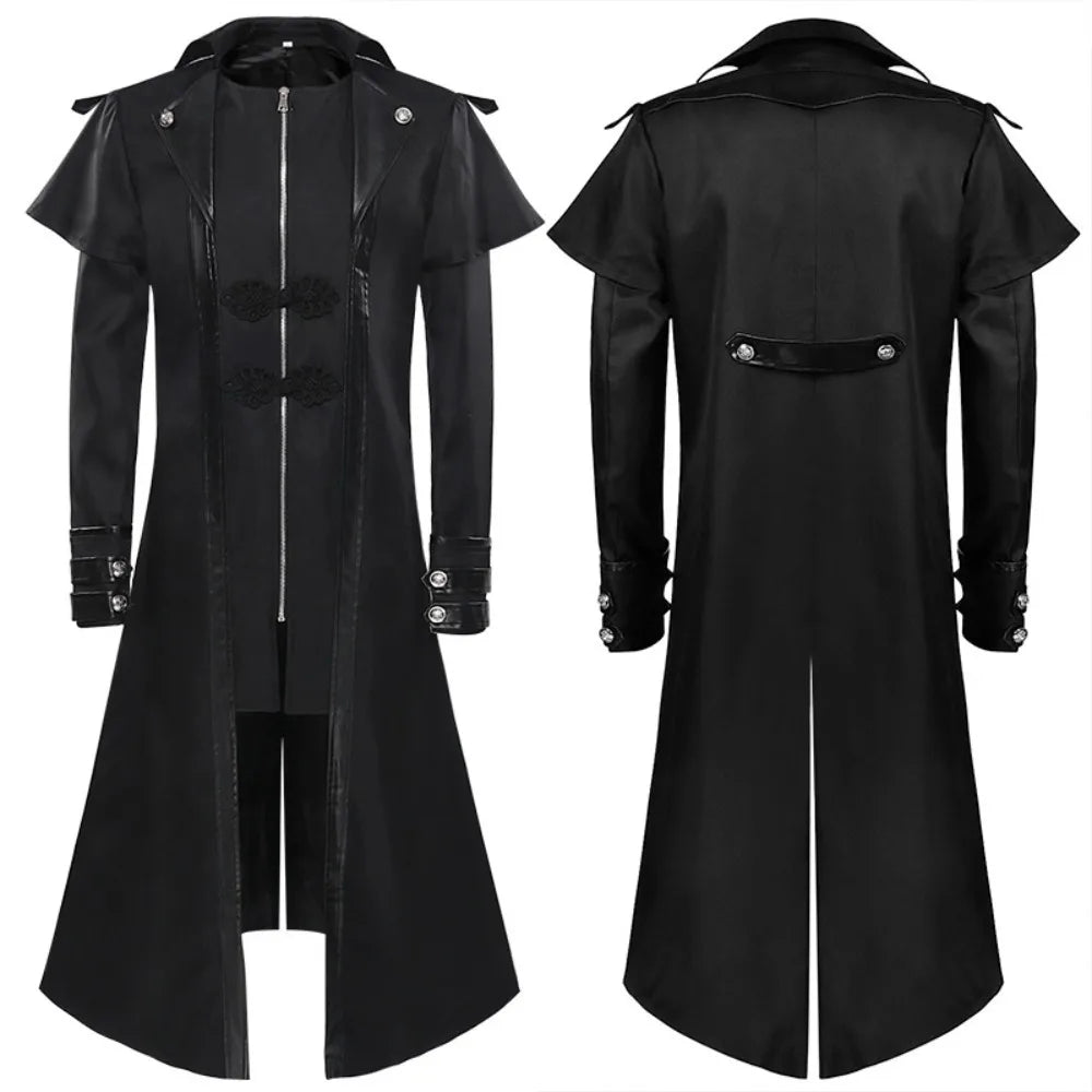 New European and American Men's Formal Attire - Medieval Retro Costume Men's Mid-Length Punk Retro Tailcoat
