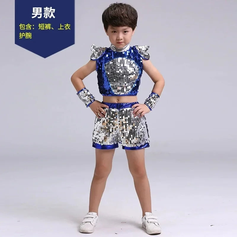 Show 2 Piece Set Children Costumes Summer Baby Girl Clothes Robe Fille Sequin Fashion Teen Boy Outfit Roupa Infantil Kids Suit