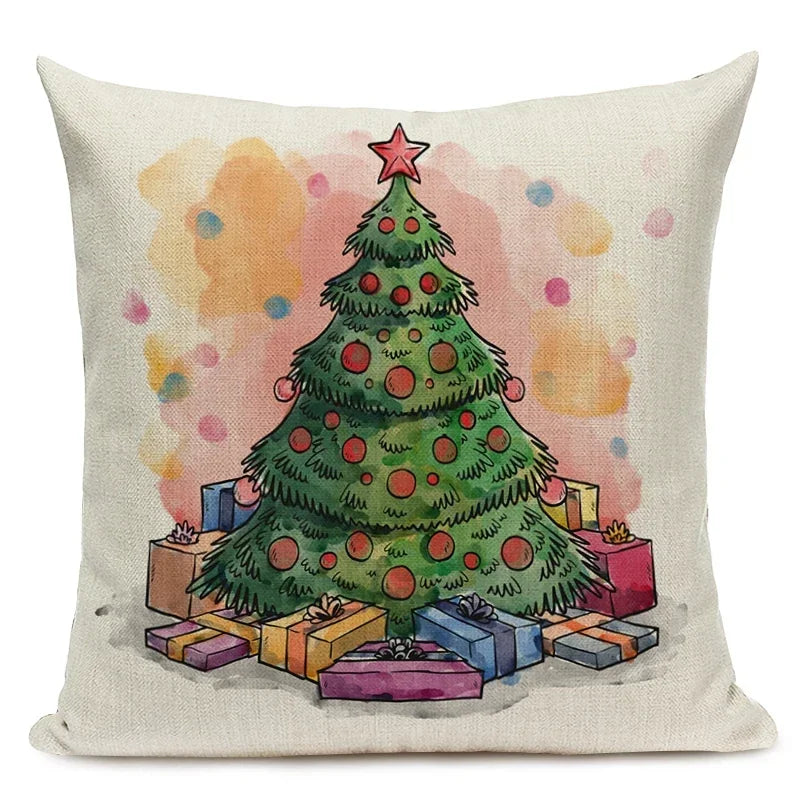 1pcs/SET Christmas Tree Pattern Linen Throw Pillow Case, Decorative Cushion Cover, Car, Home, Sofa Decor, Merry Christmas