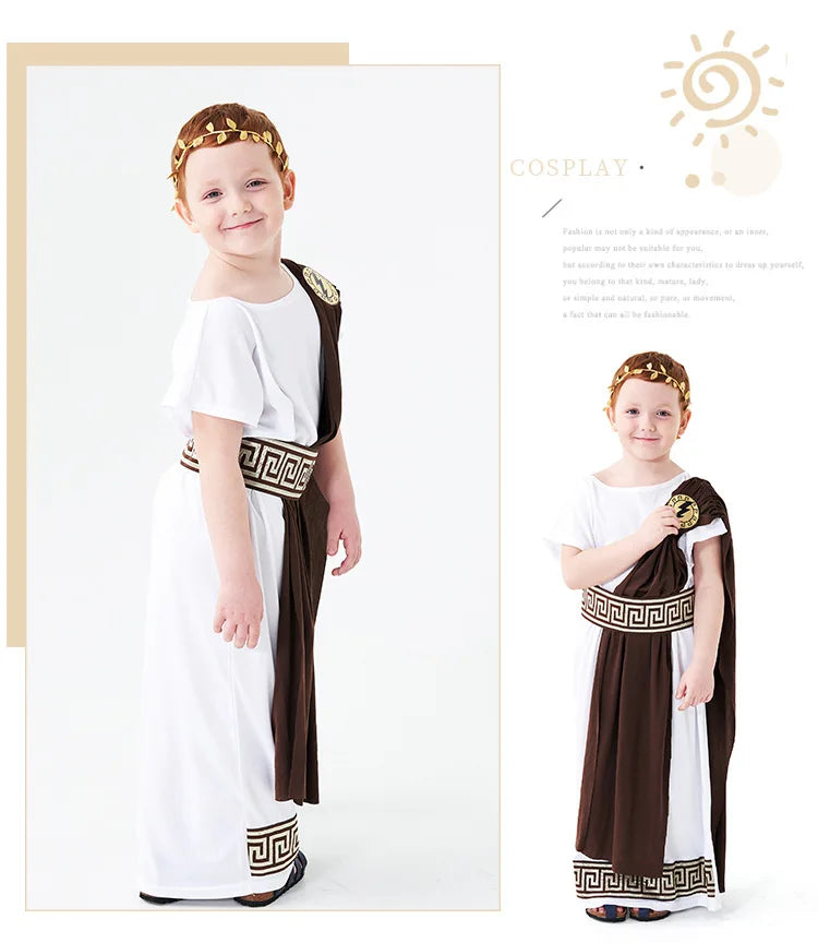 Children's clothing for boys Roman toga costume Children's festival Day Ancient Greek mythology cosplay costume party Dress up
