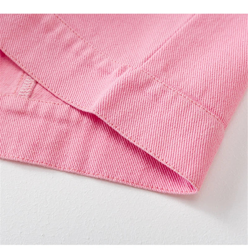 Toddler Children Pink Denim Vest Boy Girl Sleeveless Jacket Harajuku Kids Clothes Casual Waistcoat Vintage Fashion Outfit 2-9Y