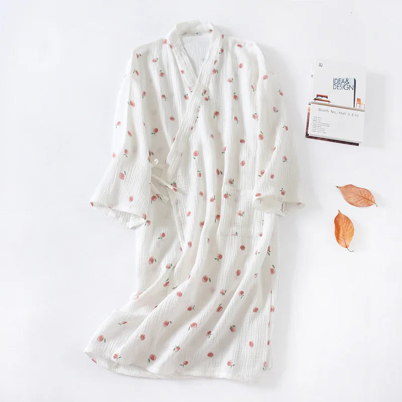 New Cotton Women Robe kimono pajamas Spring Summer Cozy gauze pajamas nightgown Dressing Female bathrobe Sleepwear long pijama