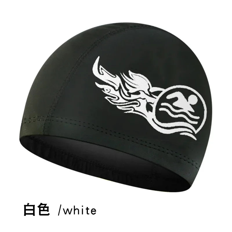 Fashion Adult Swim Cap Unisex Flame Printed Swimming Cap Comfortable Non Slip Fabric Swimming Caps Swimming Accessories