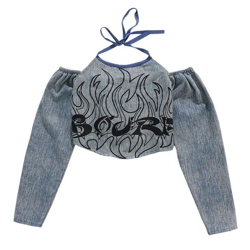 2025 Children's Costume Performance Clothes Fashion Street Style Cool Girl Hip Hop Jean Tops Clothing Hiphop Outfit Denim Dance