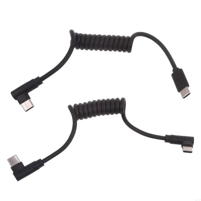Fast Charging Type C to Type C Coiled Cable 90 Degree Right Angle Designs Cable 20-50cm Durable for Smartphones & More