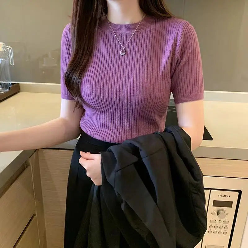Blusas Mujer Blouses Top FemmeTops Women Blusas Mujer De Moda 2025 Verano Short Sleeve Knit Blouse Women Knitted Pullovers