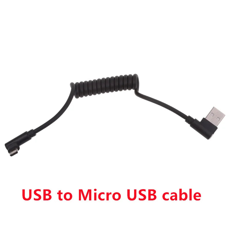 60W Fast Charging USB C to USB2.0/USB A to Micro USB/Type C to Type C Coiled Cable 90 Degree Right Angle Designs Cable for Smart