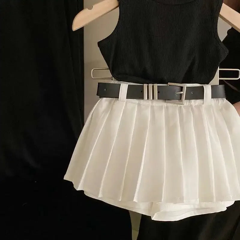 Childrens Clothing 2025 Summer New Girl's Fashion Tank Top Sweet Cool Fashion Skirt Set Baby Girl Sweet Simple Clothes
