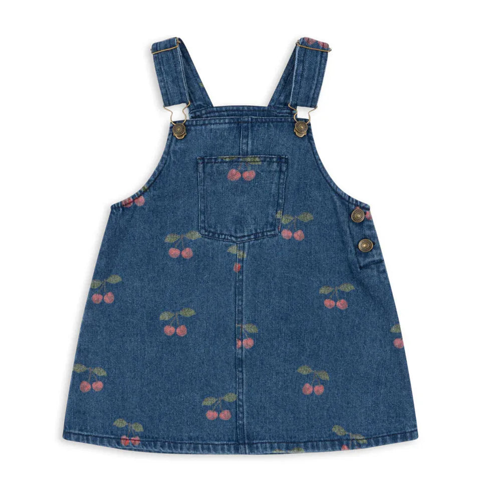 New Kids Girls Clothes Cute Print Cherry Denim Jacket Coat Overalls Jeans Toddler Girls Denim Dress White Shirt Outfit Set