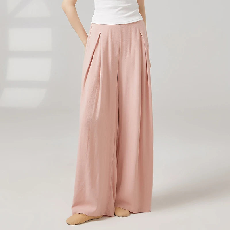 Modern Dance Pant Women Pleat Wide-Leg Trousers Long Straight Elastic Waist Casual Daily Wear Classical Stage Training Costumes