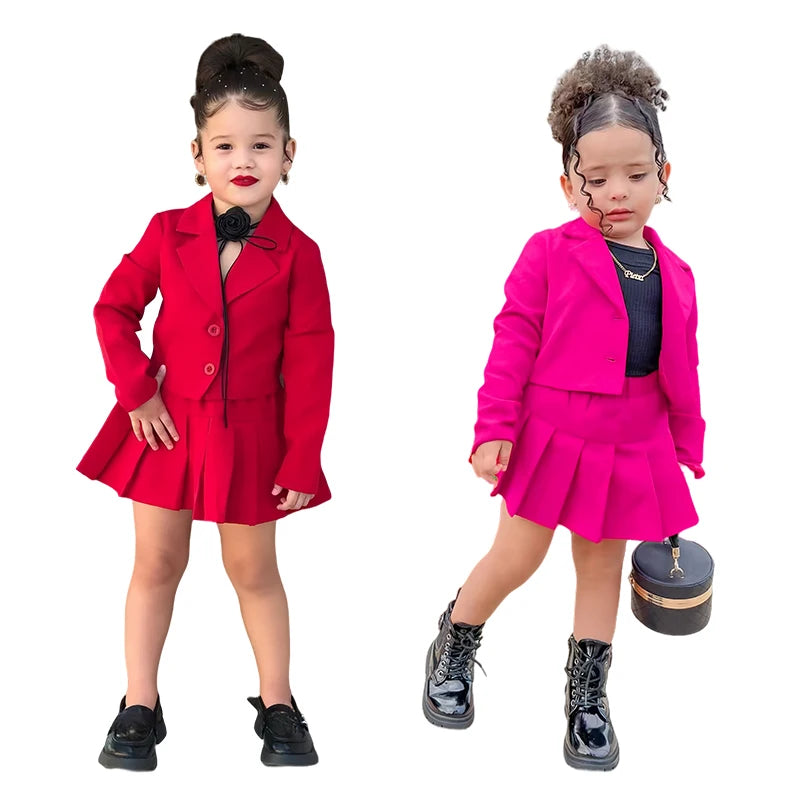 Children's Clothing Long Sleeve Jacket & Miniskirt Suit For Girls Autumn 2Pcs Sets For Kids Clothes Girls From 2 to 8 Years Old