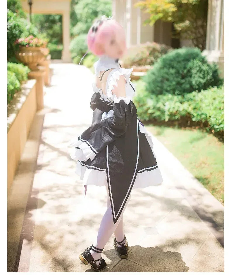 Anime Rem Cosplay Ram Costume Women Girls Maid Apron Dress