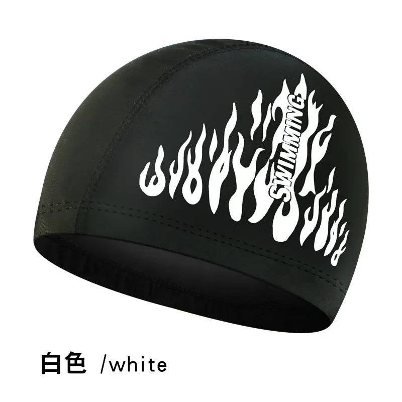 Fashion Adult Swim Cap Unisex Flame Printed Swimming Cap Comfortable Non Slip Fabric Swimming Caps Swimming Accessories