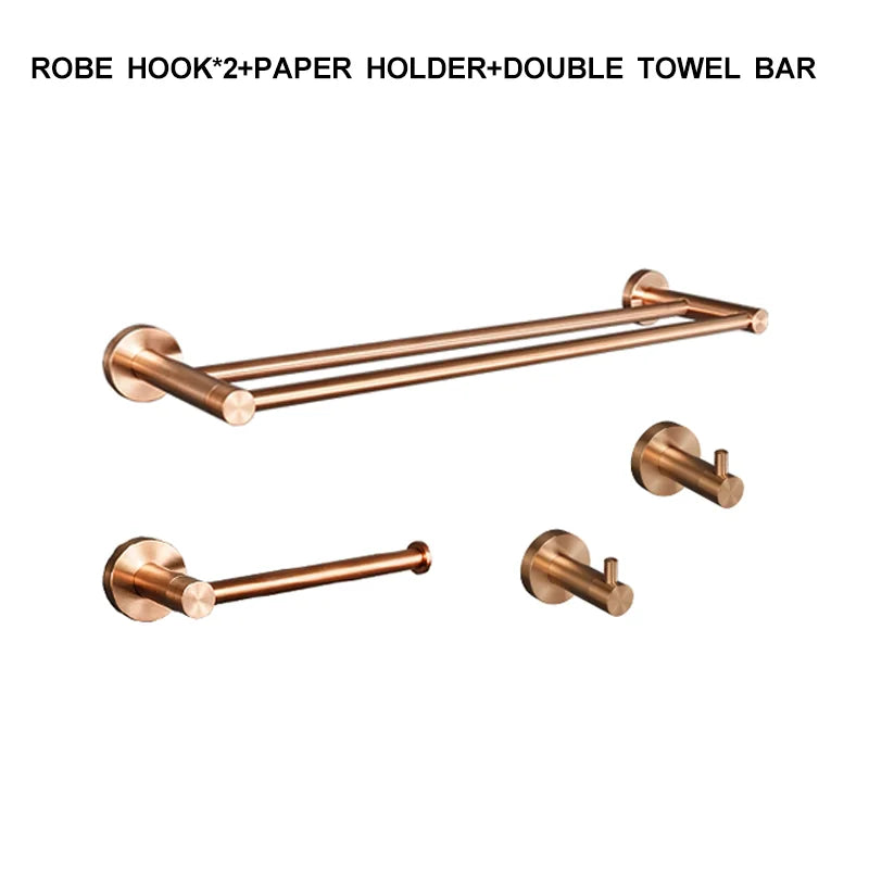 Brushed Rose Gold Stainless Steel Wall-mounted Elegant Bathroom Set Paper Towel Stick Toilet Bathroom Robe Soap Soap Dishwasher
