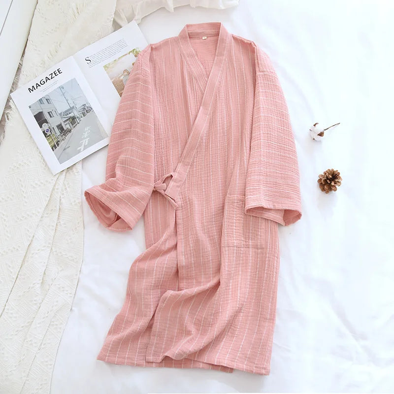 New Cotton Women Robe kimono pajamas Spring Summer Cozy gauze pajamas nightgown Dressing Female bathrobe Sleepwear long pijama