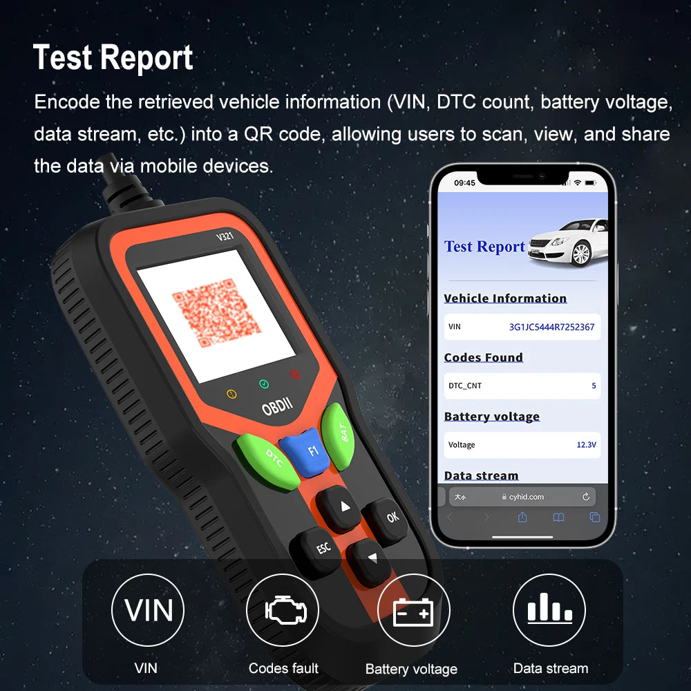 Automotive Scanner V321 OBD2 Scanner Check Engine Code Reader Test Data Stream Car Diagnostic Tools PK ELM327