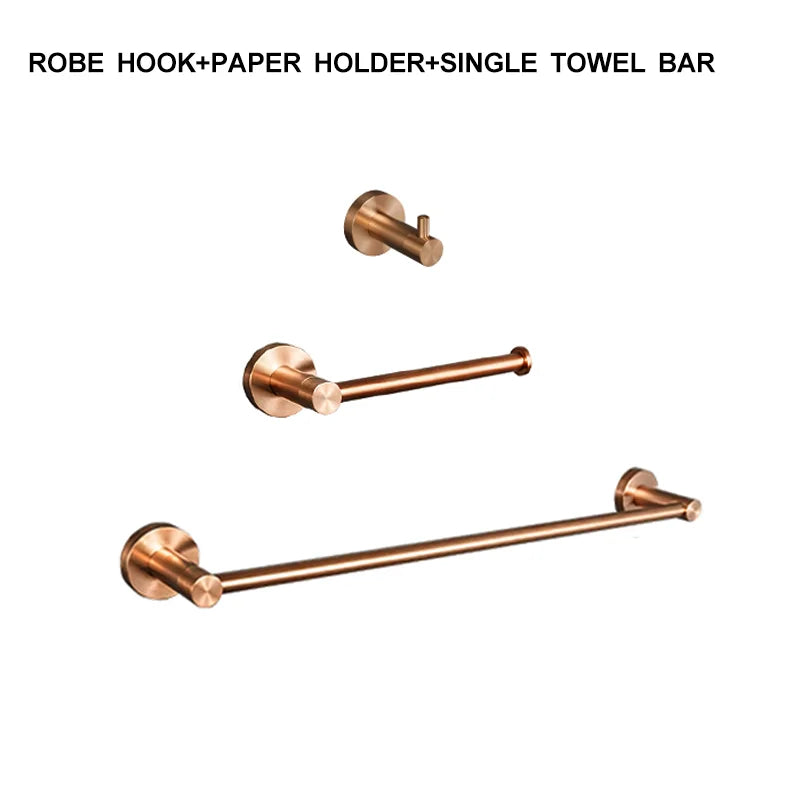 Brushed Rose Gold Stainless Steel Wall-mounted Elegant Bathroom Set Paper Towel Stick Toilet Bathroom Robe Soap Soap Dishwasher