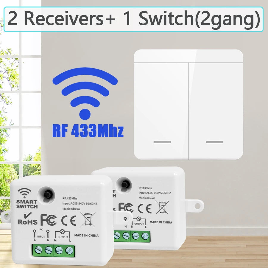 Wireless Smart Wall Switch RF 433Mhz Interruptor Light Switch Remote Control 1/2/3Gang Panel Receiver For Lamp Home Decoration