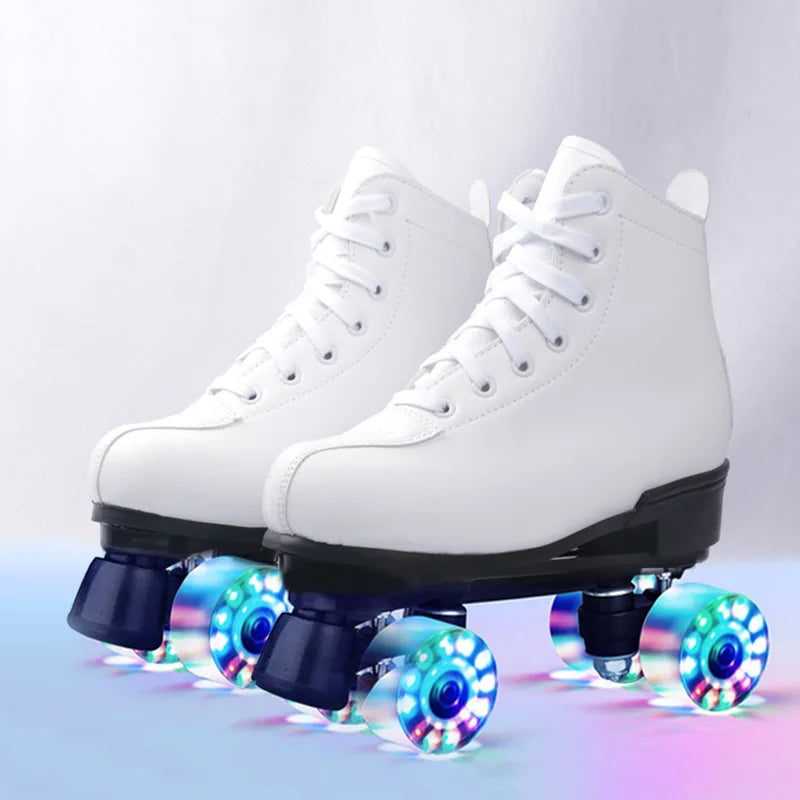 Roller Skates Shoes Quad wheels Skating Adult Unisex Double Row Roller Shoes Outdoor Sliding Sport Sneaker Leather Footwear Gift