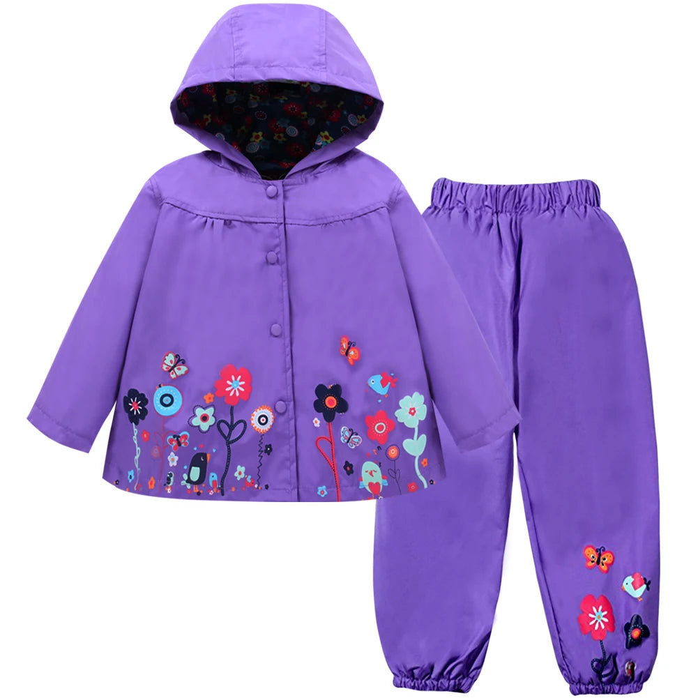 Children's Clothing Boys Girls Sets 2025 New Waterproof Raincoat Fashion Clothing Hooded Coat+Trousers 2 Piece Set 1-6 Years Old