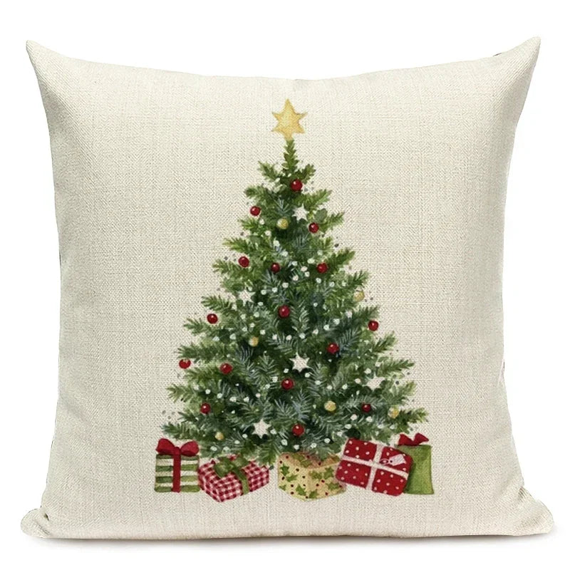 1pcs/SET Christmas Tree Pattern Linen Throw Pillow Case, Decorative Cushion Cover, Car, Home, Sofa Decor, Merry Christmas