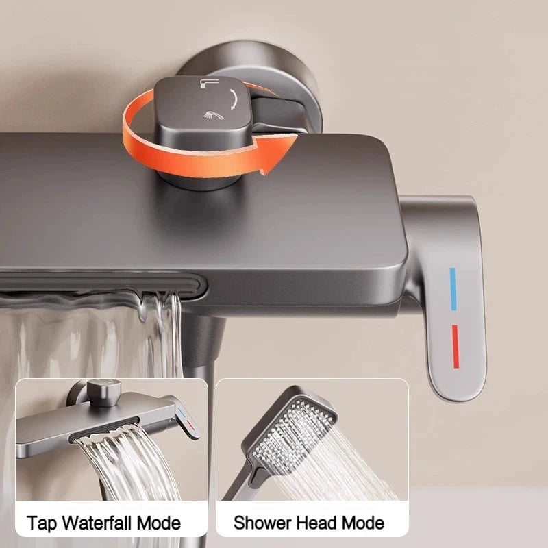 Bathroom Waterfall Bathtub Faucet With Hand-held Shower Head Wall Mounted Hot and Cold Mixer Tap Shower Set Single Handle