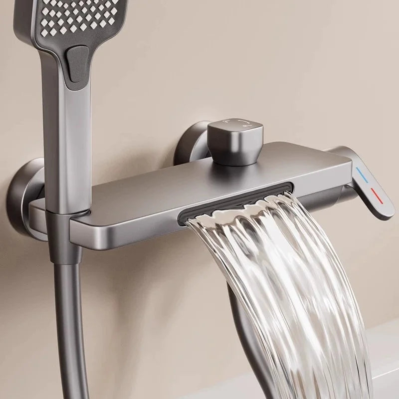 Bathroom Waterfall Bathtub Faucet With Hand-held Shower Head Wall Mounted Hot and Cold Mixer Tap Shower Set Single Handle